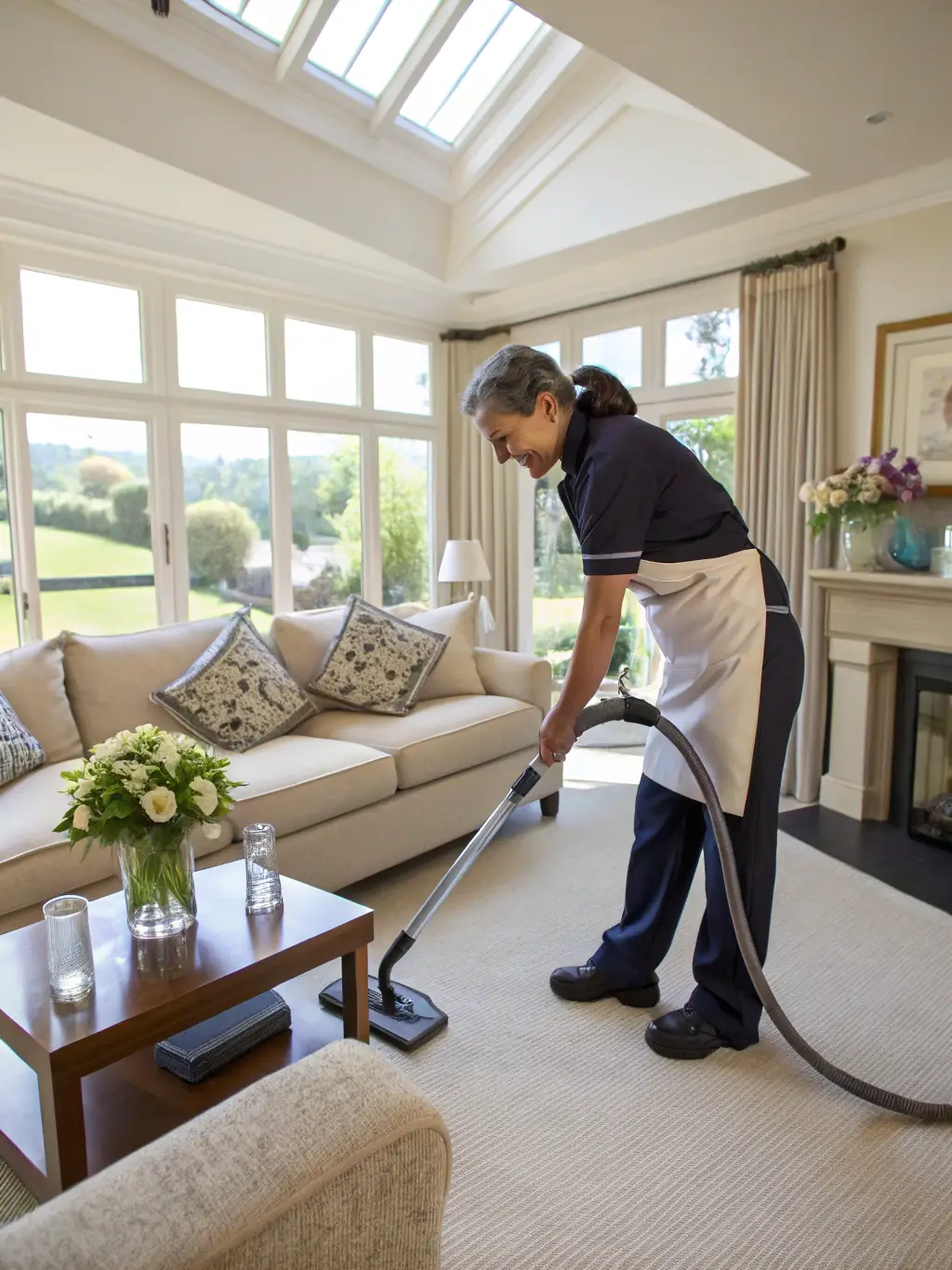 A checklist being reviewed by a cleaning professional in a well-organized home, symbolizing the personalized approach of custom cleaning packages.