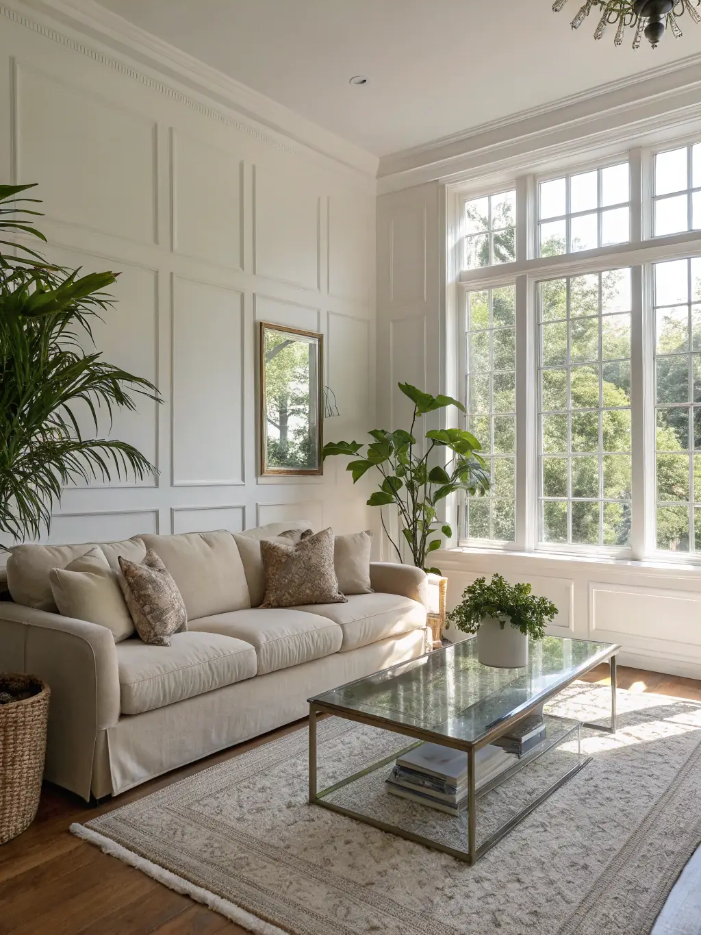 A freshly cleaned living room with sunlight streaming through the windows, showcasing the residential cleaning service.
